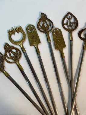 8 Vintage Sener Turkey Brass Stainless Steel Meat Skewers BBQ Grill Shish Kabobs